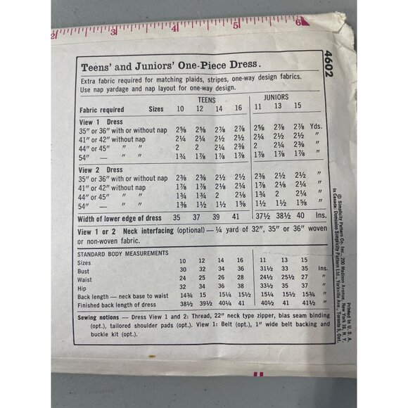 Simplicity 4602 Sewing Pattern Size 13 Junior One Piece Sheath Dress Vintage CUT - Picture 5 of 7